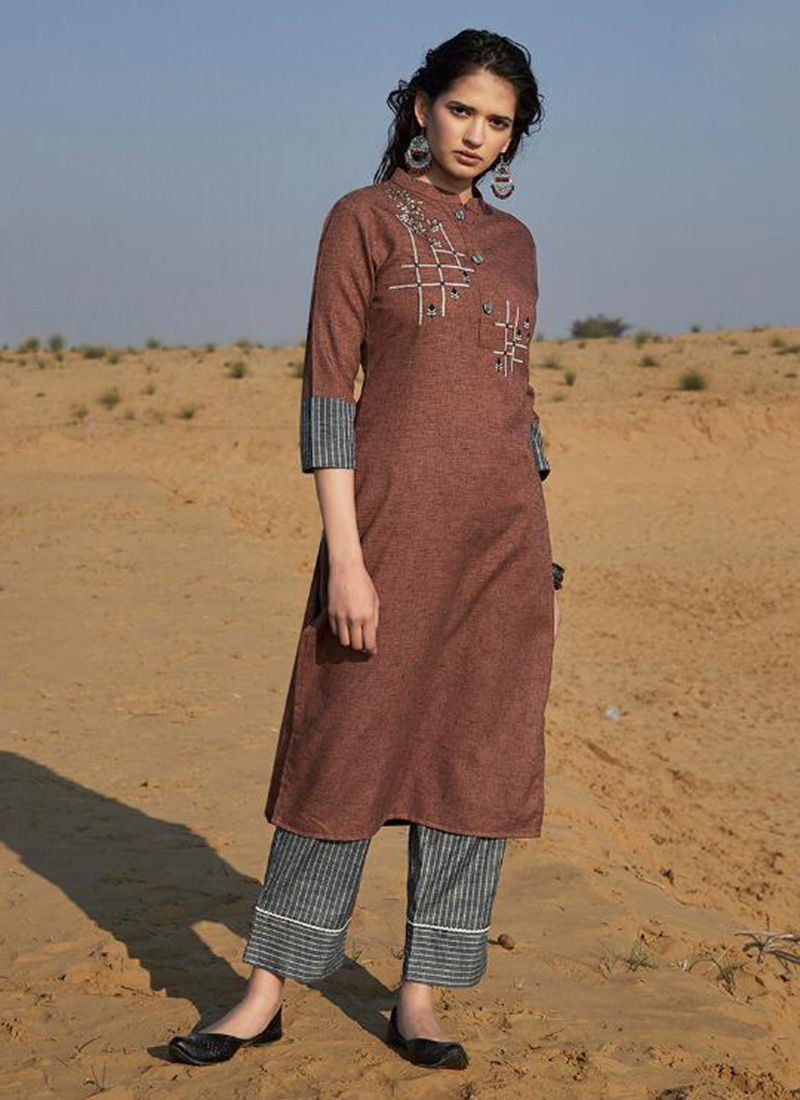 Desrat Pure Handloom Viscose Cotton Designer Embroidery Work And Cotton Palazzo Kurti Collection